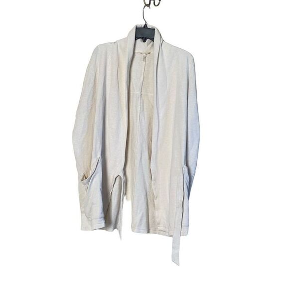 Eileen Fisher Ecru Oversized Cotton Terry Side Tie Kimono Wrap Jacket Large - Picture 4 of 15